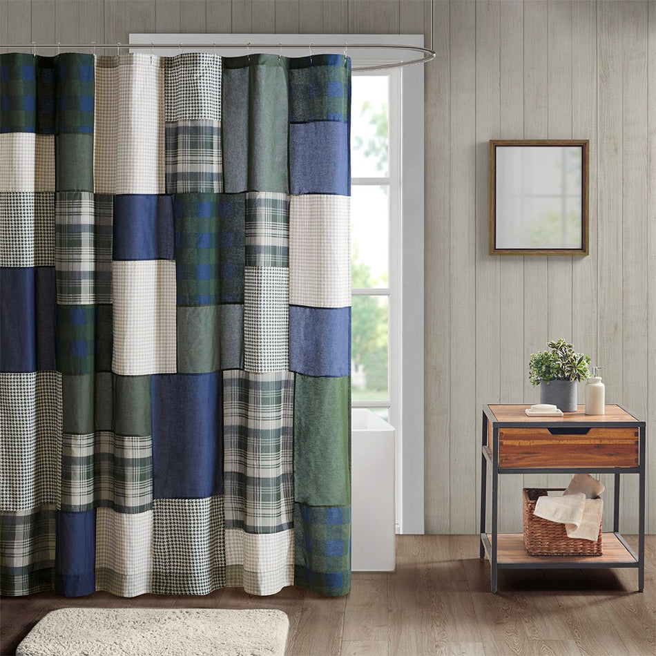Woolrich Mill Creek Pieced Cotton Shower Curtain - Green - 72x72"