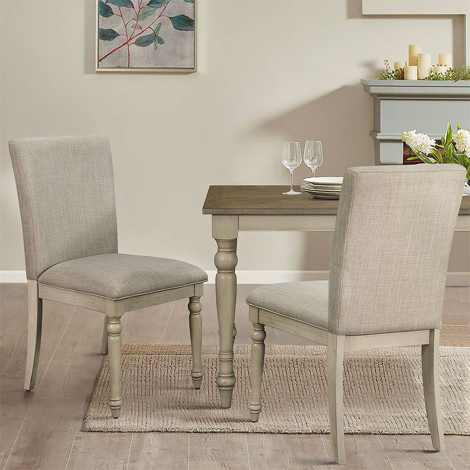 Martha Stewart Fiona Upholstered Dining Chair with Turned Wood Legs Set of 2 - Light Grey 