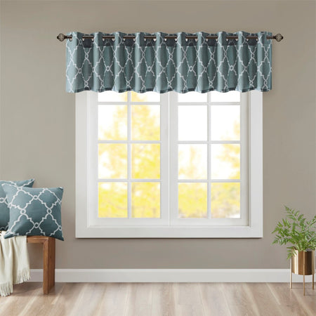 Madison Park Saratoga Fretwork Print Grommet Top Window Valance - Blue - 50x18"