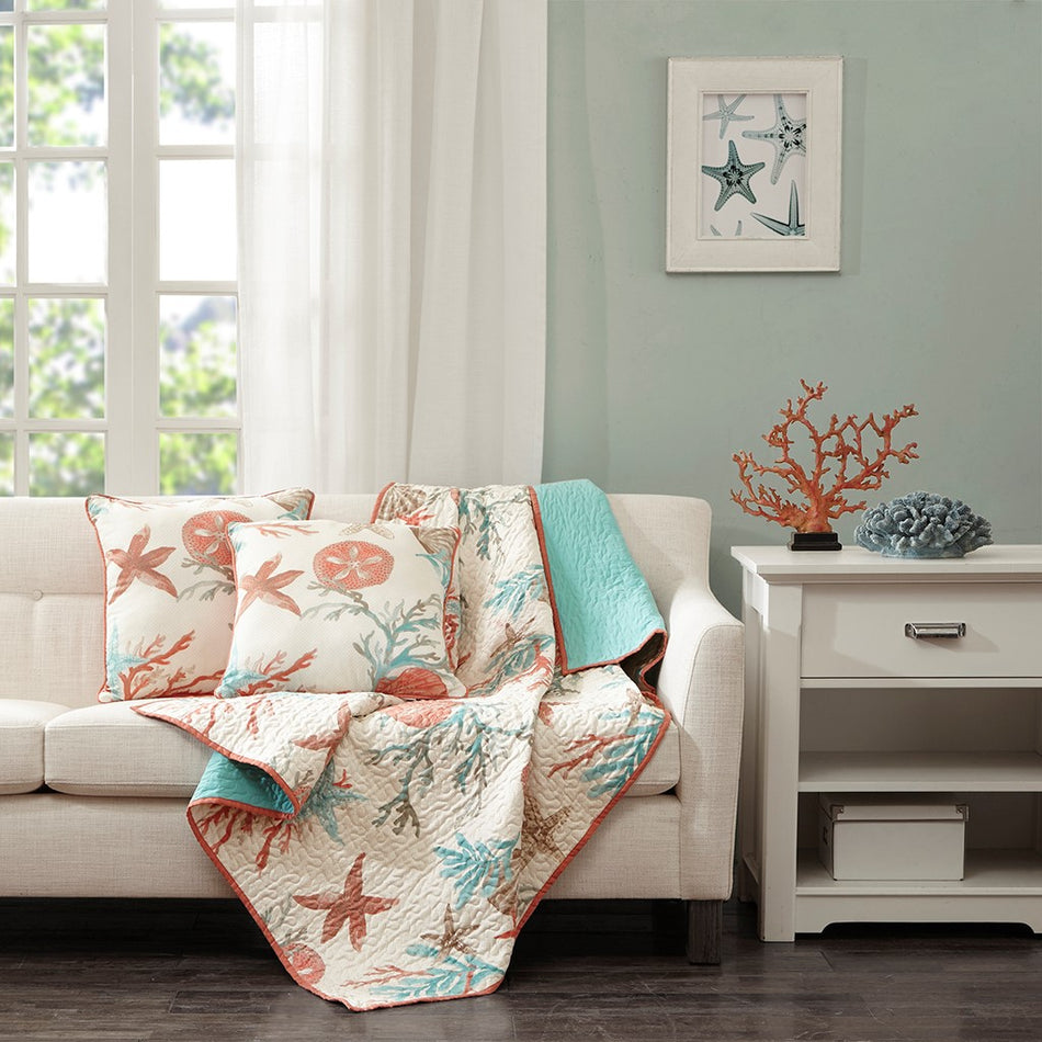 Pebble Beach Oversized Cotton Quilted Throw - Coral - 50x70"