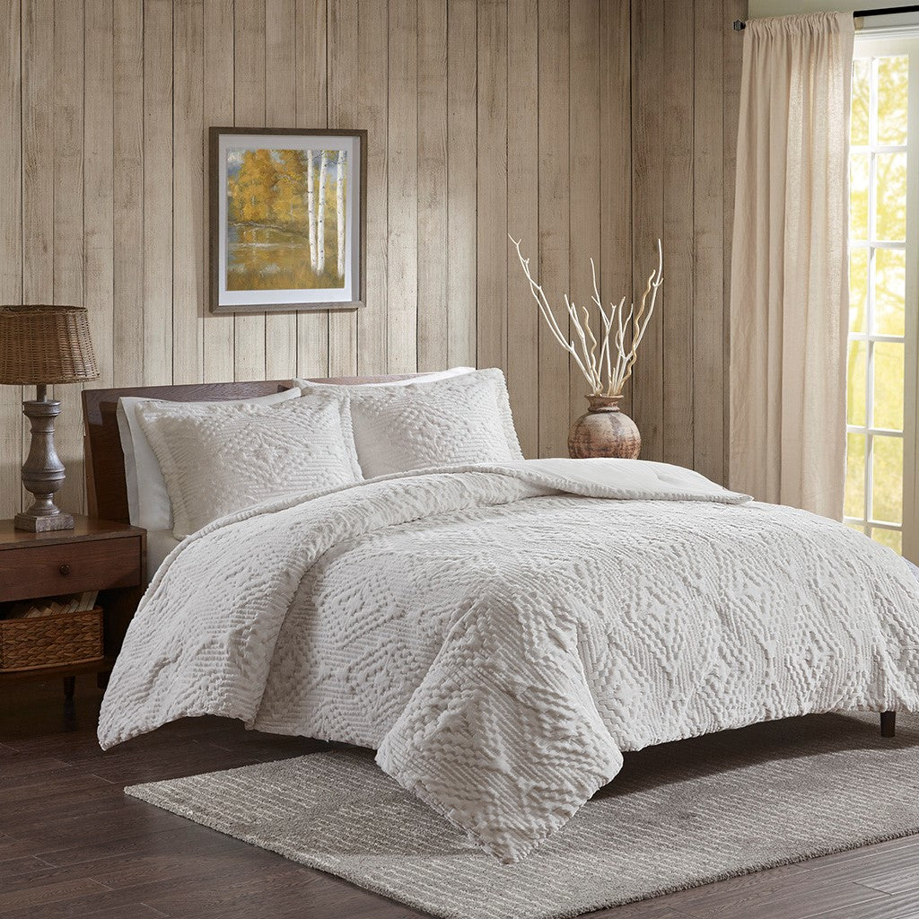 Woolrich Teton Embroidered Plush Coverlet Set - Ivory - Full Size / Queen Size