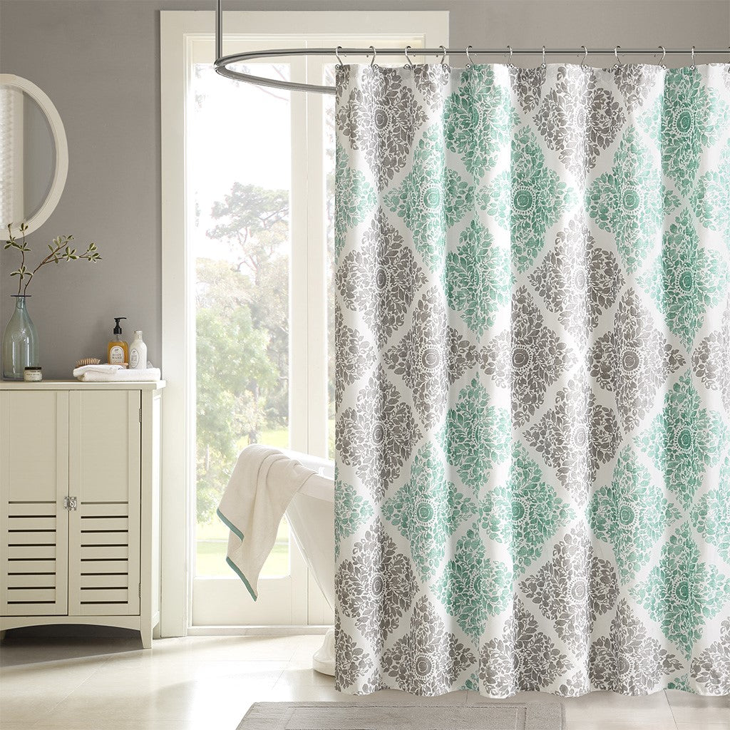 Madison Park Claire Printed Shower Curtain - Aqua - 72x72"