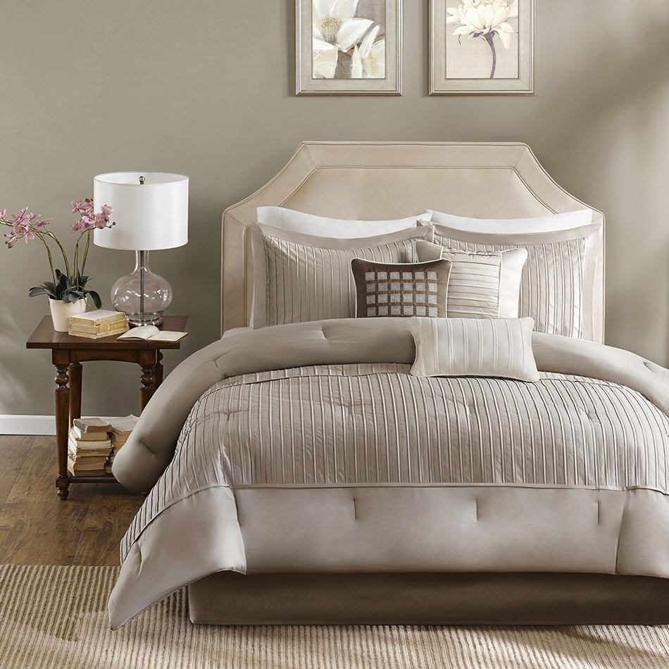 Trinity 7 Piece Comforter Set - Taupe - Cal King Size