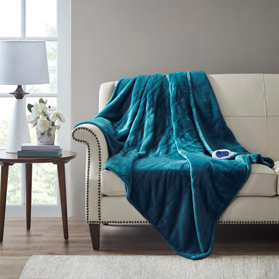 Beautyrest Heated Microlight to Berber Throw - Teal - 60x70"