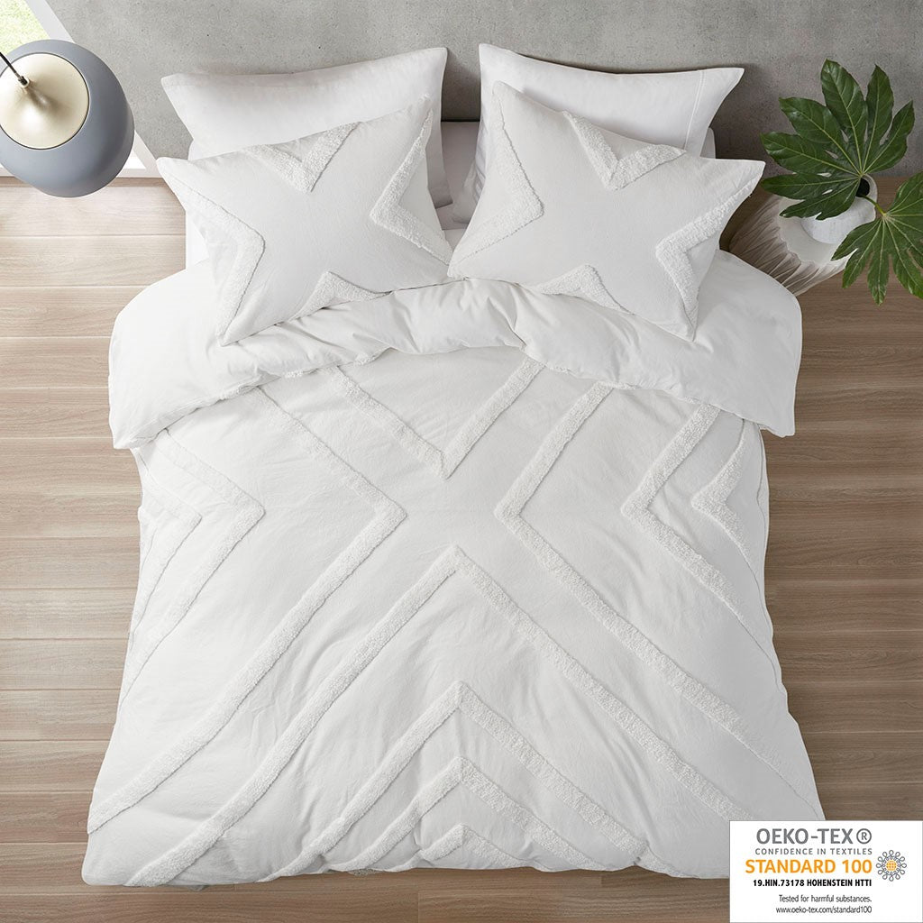 Urban Habitat Beck Cotton Chenille Duvet Cover Set - Ivory - Full Size / Queen Size