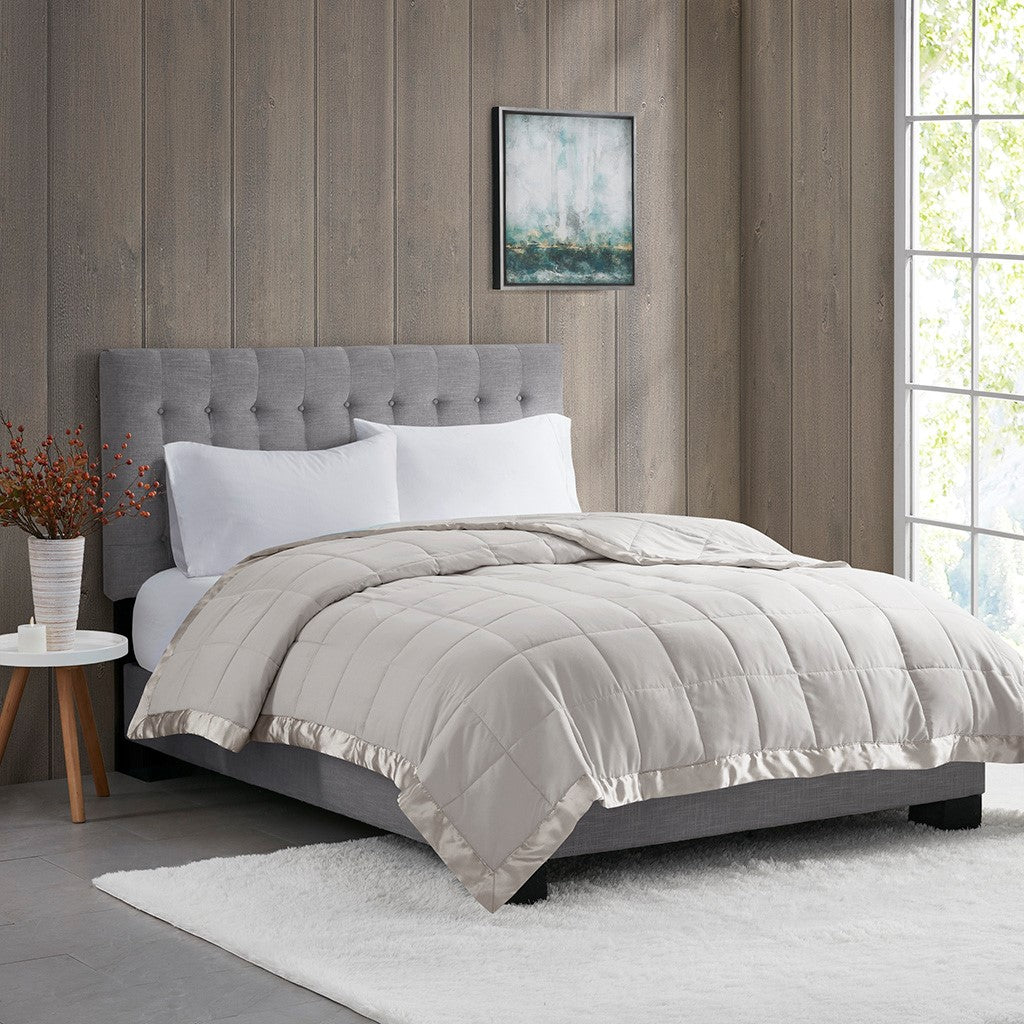 Madison Park Windom Lightweight Down Alternative Blanket with Satin Trim - Grey - Full Size / Queen Size