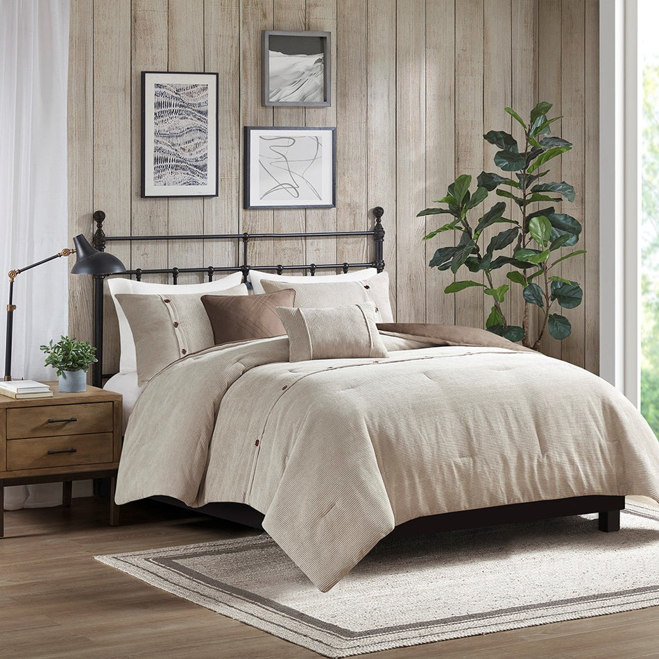 Madison Park Andes 5 Piece Corduroy Comforter Set
 - Tan - Full/Queen - MP10-8128