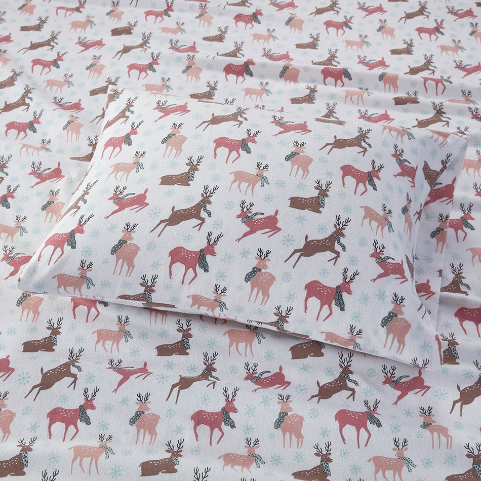 Cozy Cotton Flannel Printed Sheet Set - Reindeer - Full Size