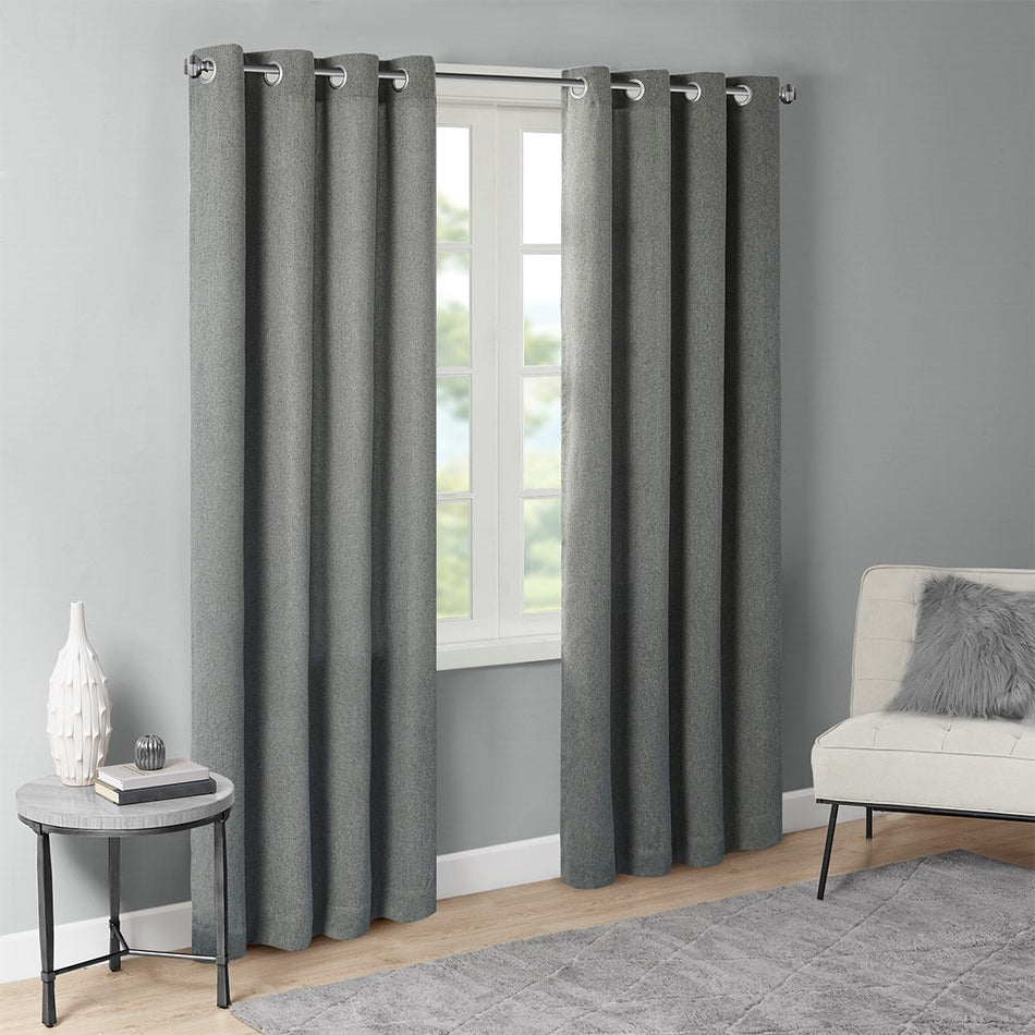 Englewood Solid Piece Dyed Grommet Top Window Panel - Charcoal - 50x95"