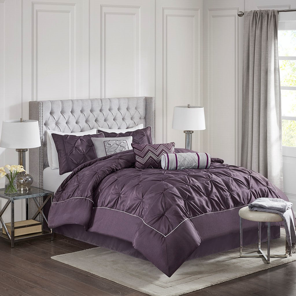 Madison Park Laurel 7 Piece Tufted Comforter Set - Plum - King Size