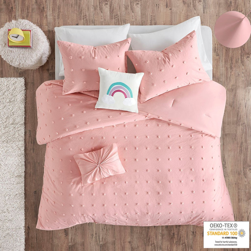 Urban Habitat Kids Callie Cotton Jacquard Pom Pom Comforter Set - Pink - Full Size / Queen Size
