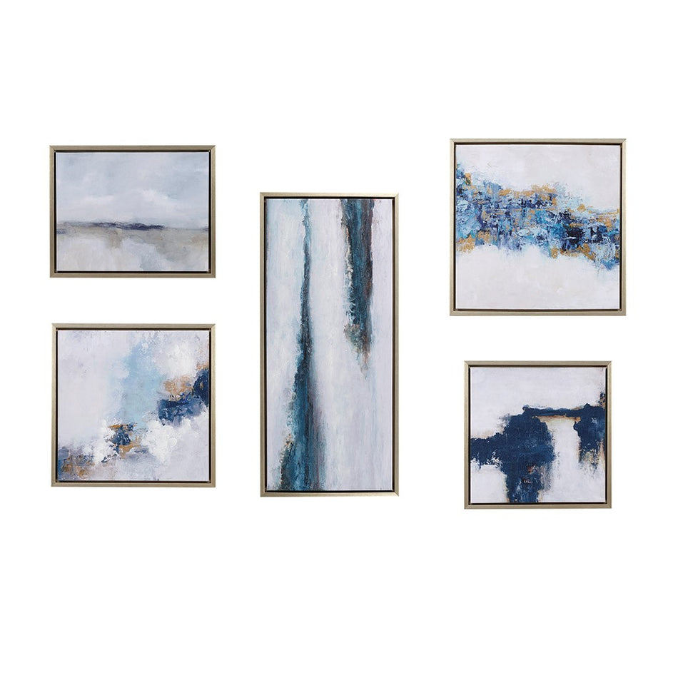 Blue Drift Framed Embellished Canvas Gallery 5PC Set - Multicolor