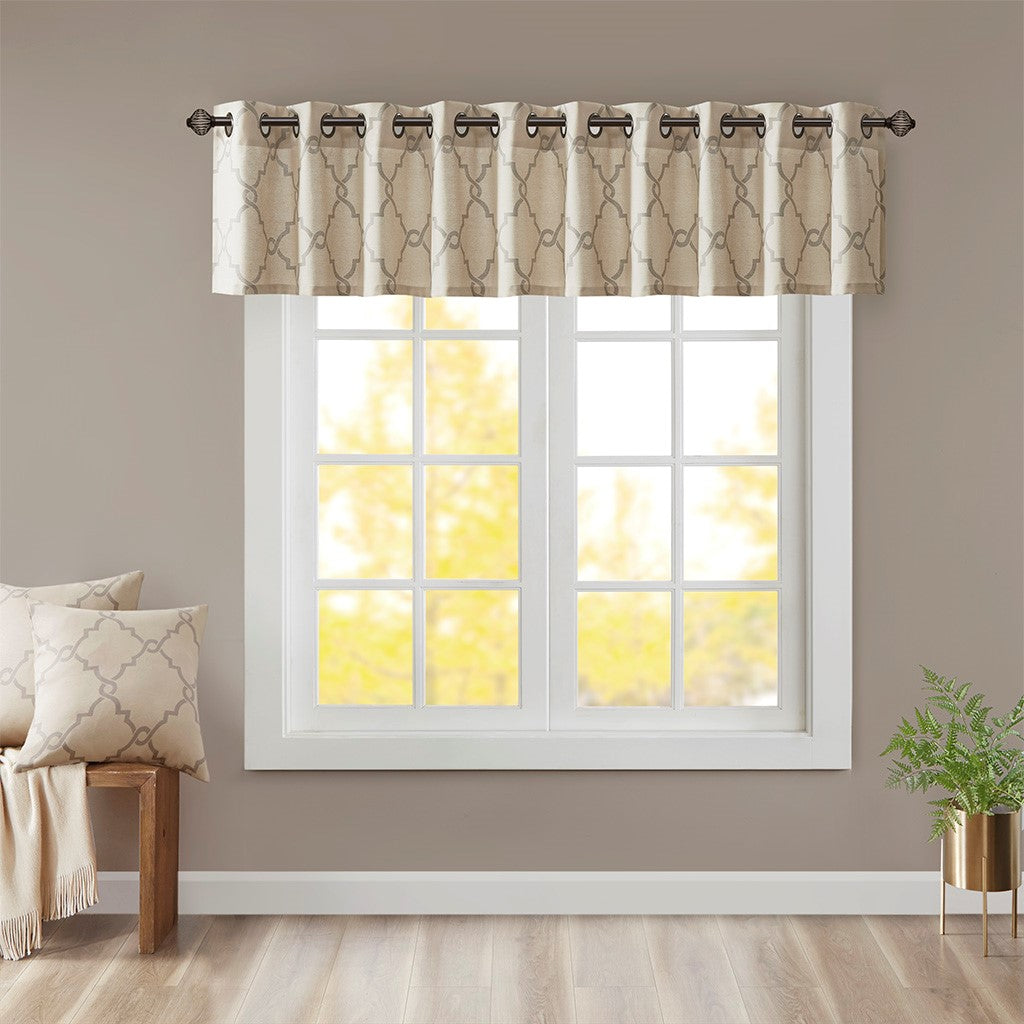 Madison Park Saratoga Fretwork Print Grommet Top Window Valance - Beige - 50x18"