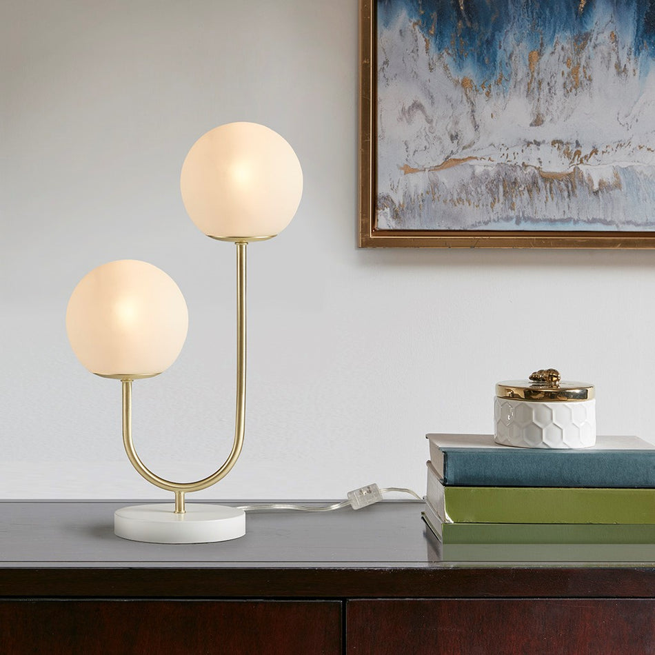 Zusa Metal 2-Light Globe Table Lamp - Gold / White