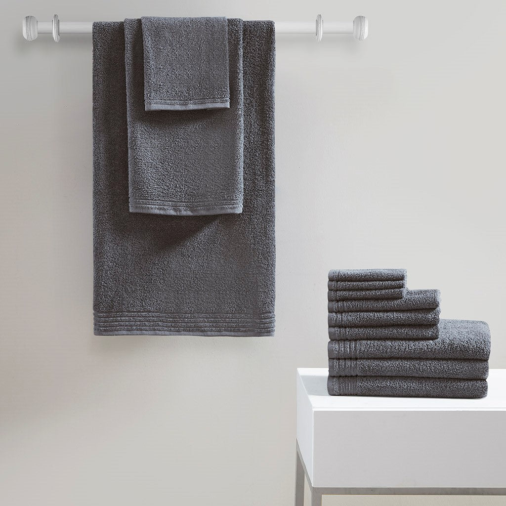 510 Design Big Bundle 100% Cotton Quick Dry 12 Piece Bath Towel Set - Grey 