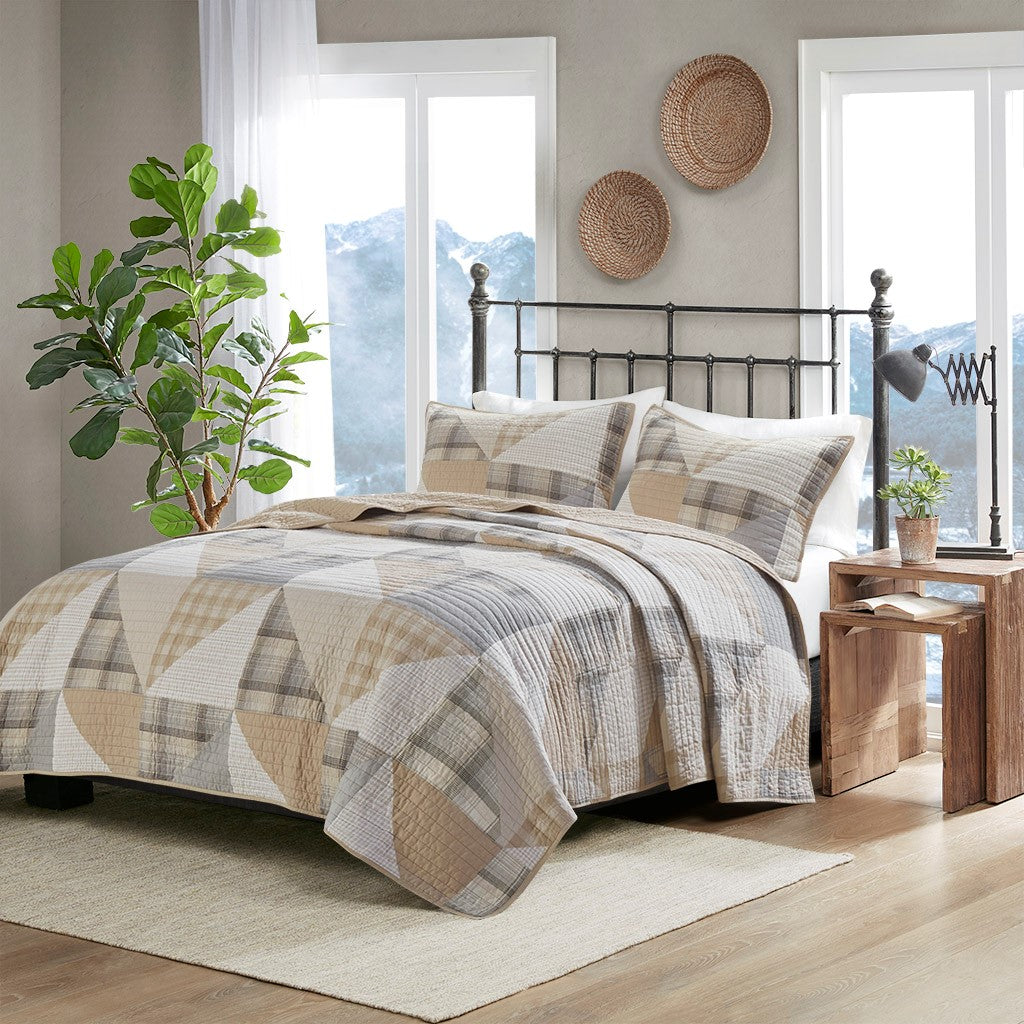 Woolrich Olsen Olsen 3 Piece Oversized Cotton Quilt Set - Tan - King Size / Cal King Size