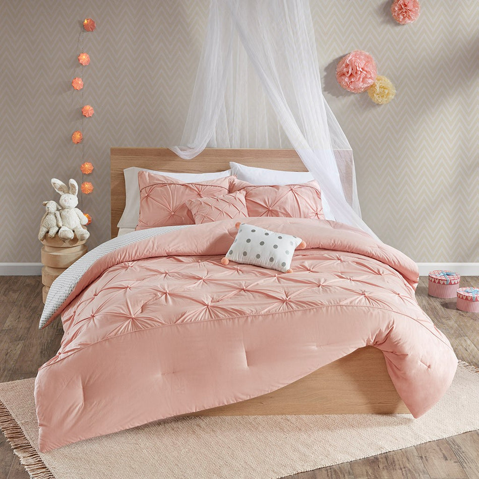 Aurora Cotton Reversible Comforter Set - Blush - Full Size / Queen Size