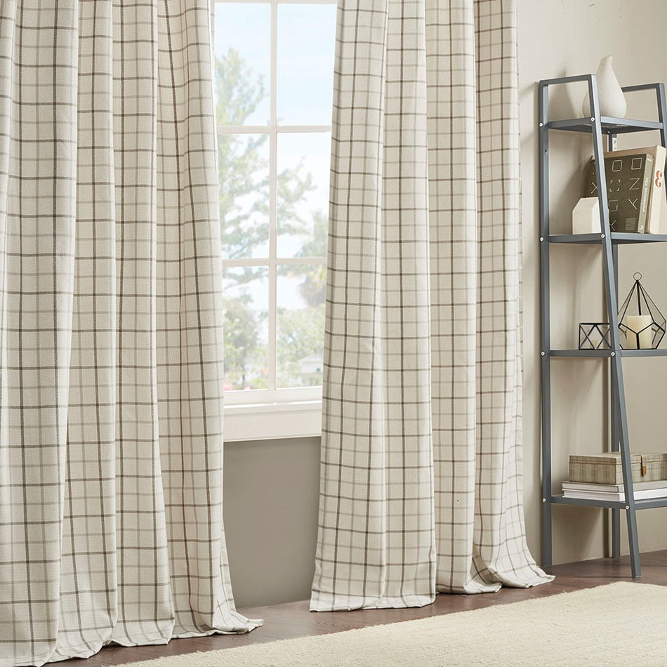 Anaheim Plaid Rod Pocket and Back Tab Panel with Fleece Lining - Natural - 50x95"