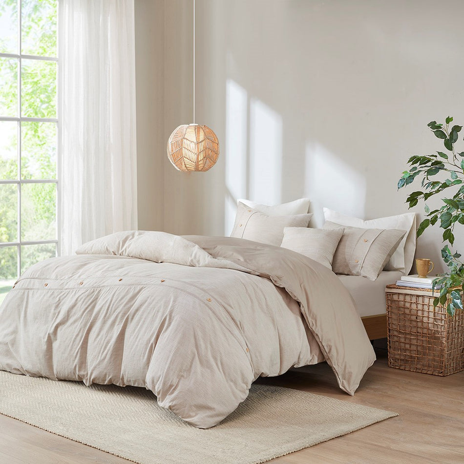 Clean Spaces Dover 5 Piece Organic Cotton Oversized Comforter Cover Set w/removable insert - Natural - Full Size / Queen Size