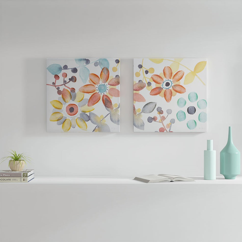 Intelligent Design Sweet Florals Canvas With Hand Embellishment 2 Piece Set - Multicolor 