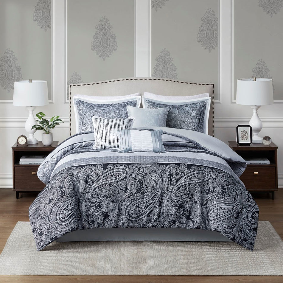 Neilsen 7 Piece Jacquard Comforter Set - Gray - King Size