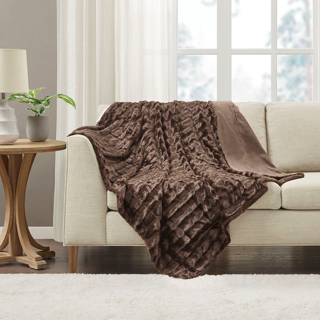 Madison Park Duke Long Fur Throw - Brown - 50x60"