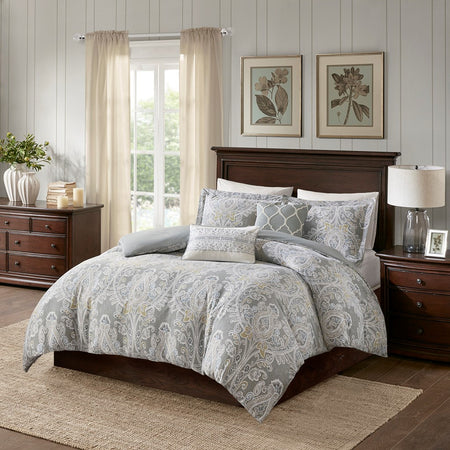 Harbor House Hallie 5 Piece Cotton Duvet Cover Set - Grey - Full Size / Queen Size