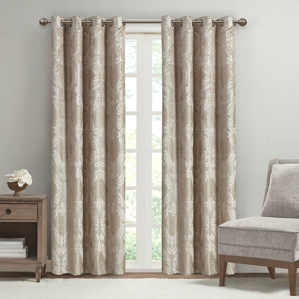 SunSmart Amelia Knitted Jacquard Paisley Total Blackout Grommet Top Curtain Panel - White - 108" Panel