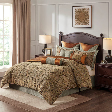Hampton Hill Canovia Springs 10 Piece Jacquard Comforter Set - Brown - King Size