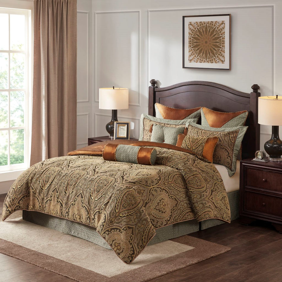 Hampton Hill Canovia Springs 9 Piece Jacquard Comforter Set - Brown - Queen Size