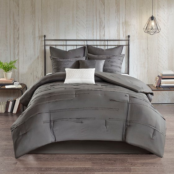 Jenda 8 Piece Comforter Set - Grey - Queen Size