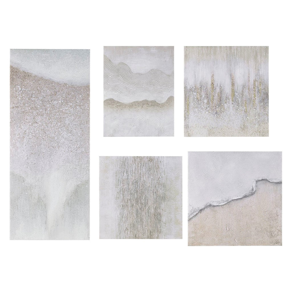 Natural Essence Abstract Hand Embellished Glitz Canvas 5 Piece Gallery Set - Neutral