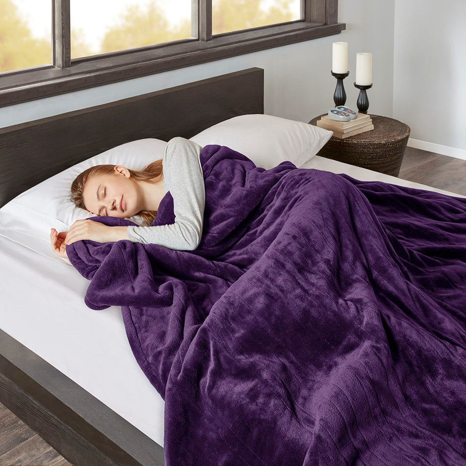 Heated Microlight to Berber Blanket - Purple - King Size