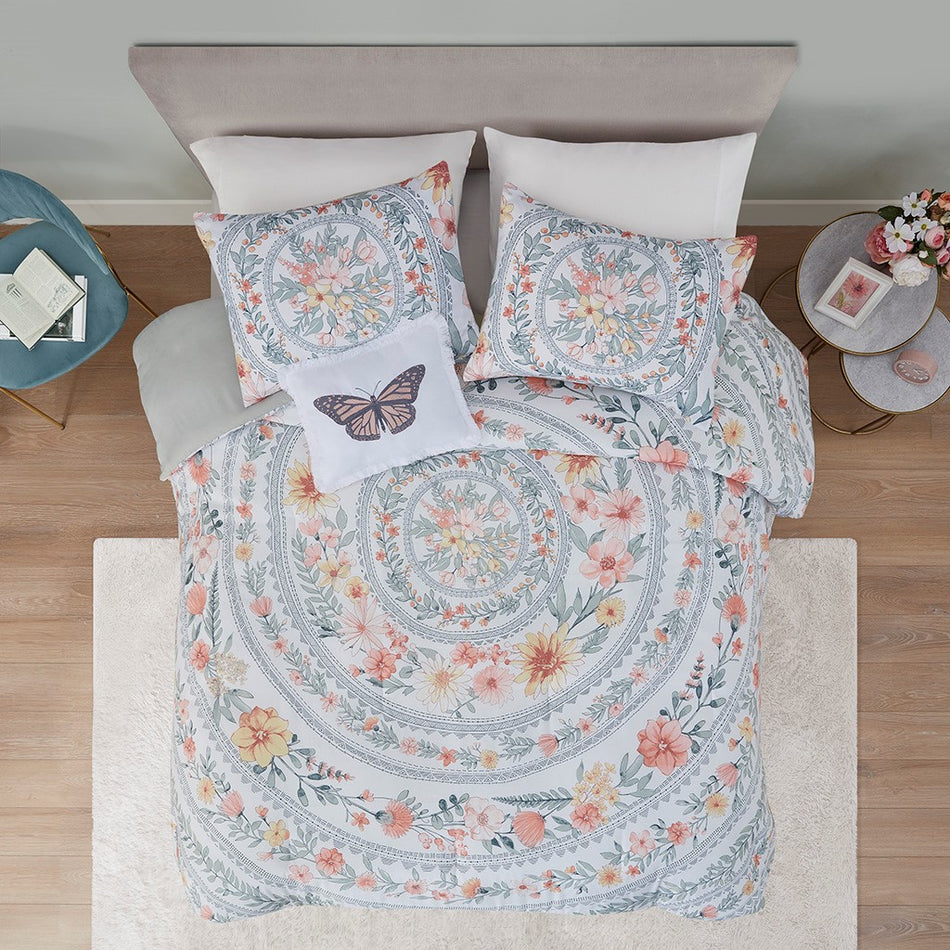 Intelligent Design Florence Boho Comforter Set - Blush / Green - Full Size / Queen Size