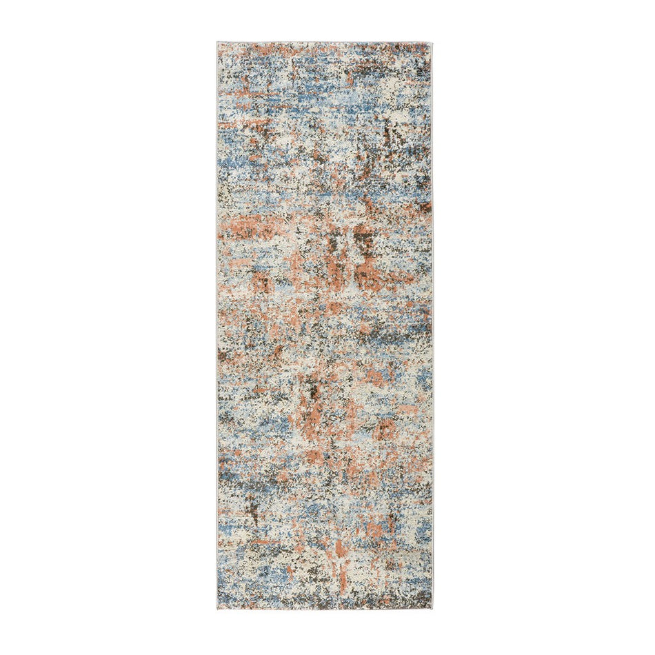 Riley Watercolor Abstract Stripe Woven Area Rug - Blue / Tan - 3x8' Runner