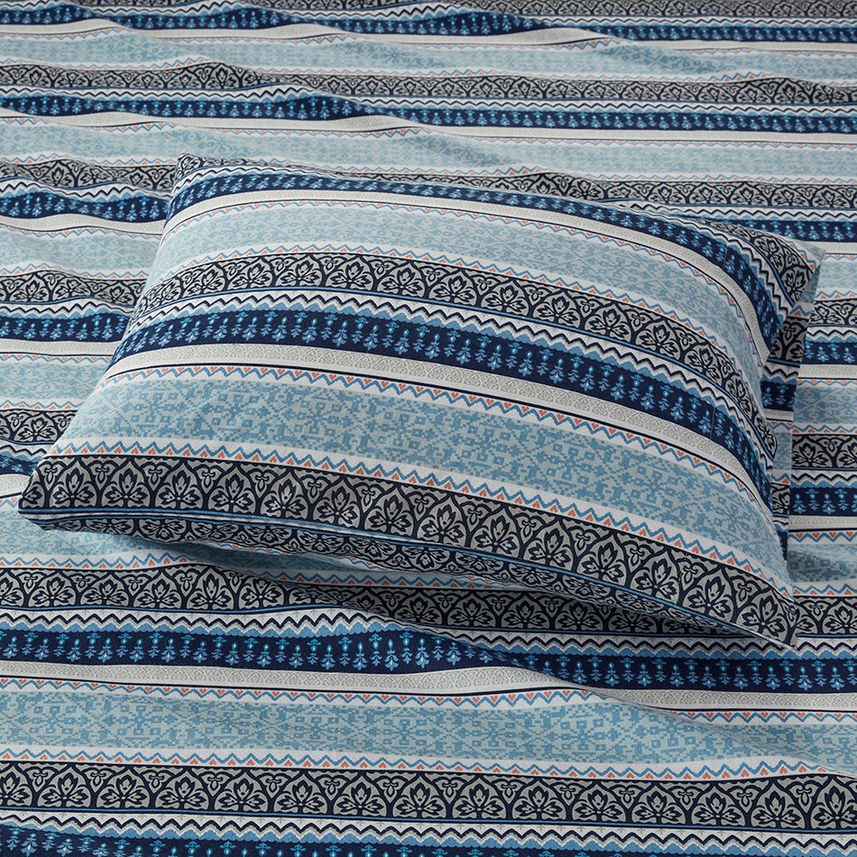 Cozy Cotton Flannel Printed Sheet Set - Blue Fair Isle - King Size