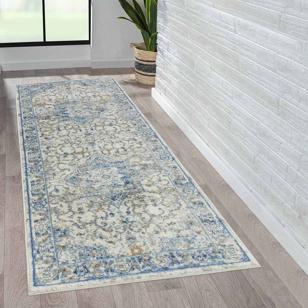 Madison Park Frances Medallion Woven Area Rug - Blue - 3x8' Runner