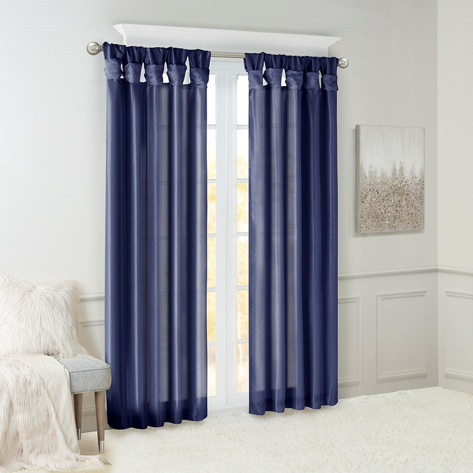 Emilia Twist Tab Lined Window Curtain - Navy - 50x120"