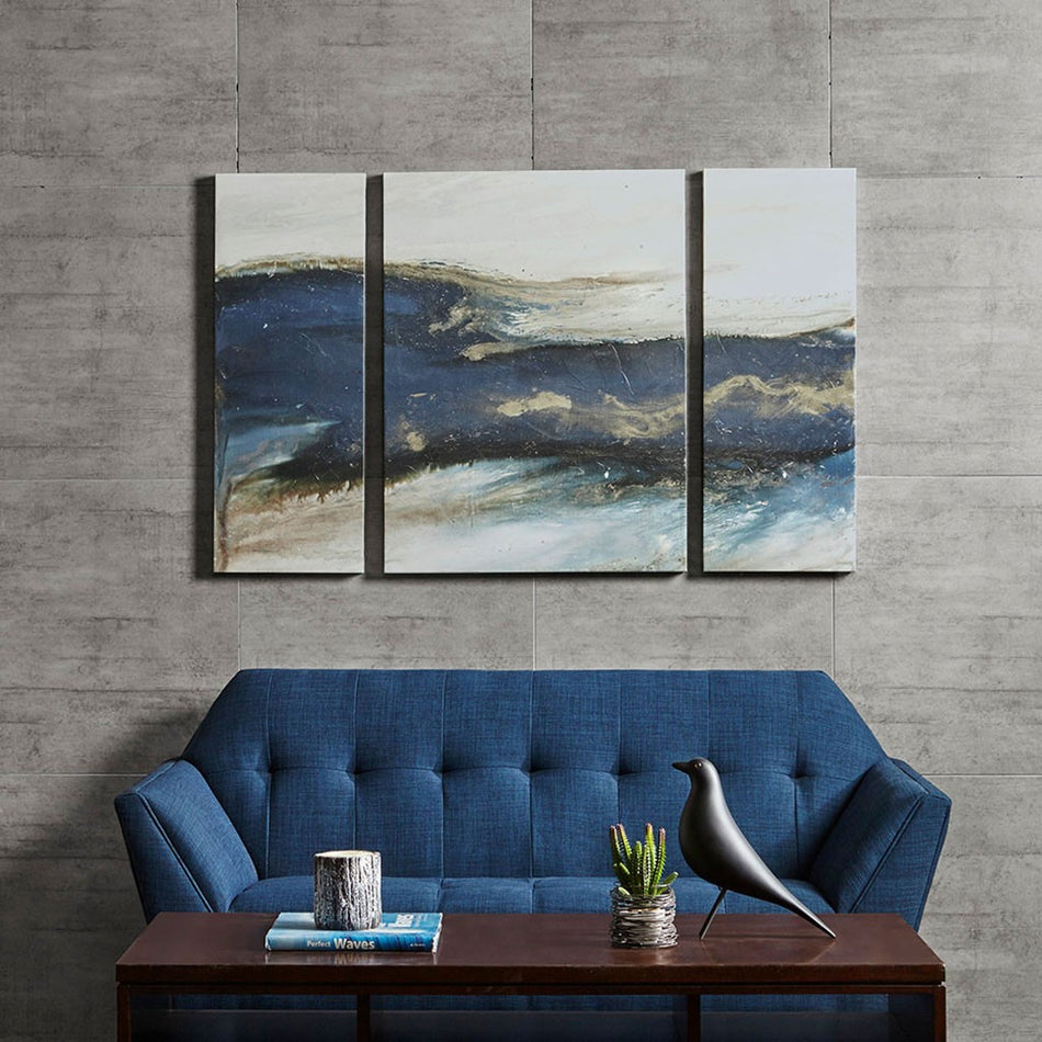 INK+IVY Rolling Waves Gel Coated Canvas-Set of Three - Blue 