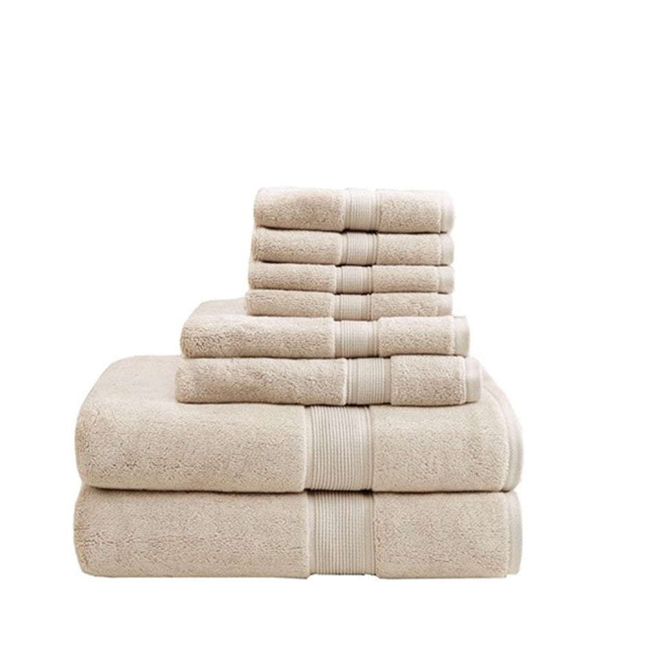 800GSM 100% Cotton 8 Piece Antimicrobial Towel Set - Natural