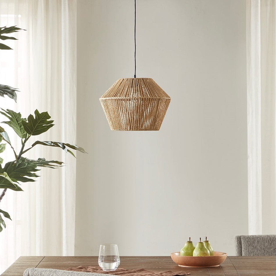 INK+IVY Ramsey Natural Woven Rope Pendant - Matte Black / Natural 