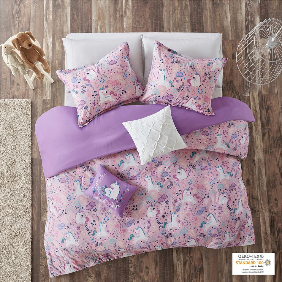 Urban Habitat Kids Lola Unicorn Cotton Duvet Cover Set - Pink  - Full Size / Queen Size Shop Online & Save - ExpressHomeDirect.com