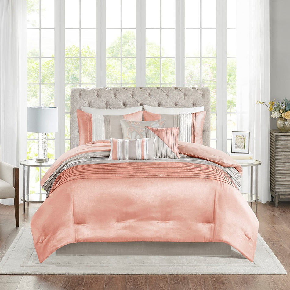 Amherst 7 Piece Comforter Set - Coral - King Size