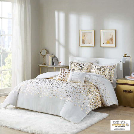 Intelligent Design Lillie Metallic Animal Printed Duvet Cover Set - Ivory / Gold - Twin Size / Twin XL Size