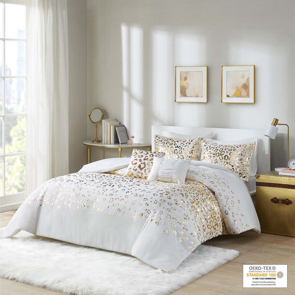 Intelligent Design Lillie Metallic Animal Printed Duvet Cover Set - Ivory / Gold - Twin Size / Twin XL Size