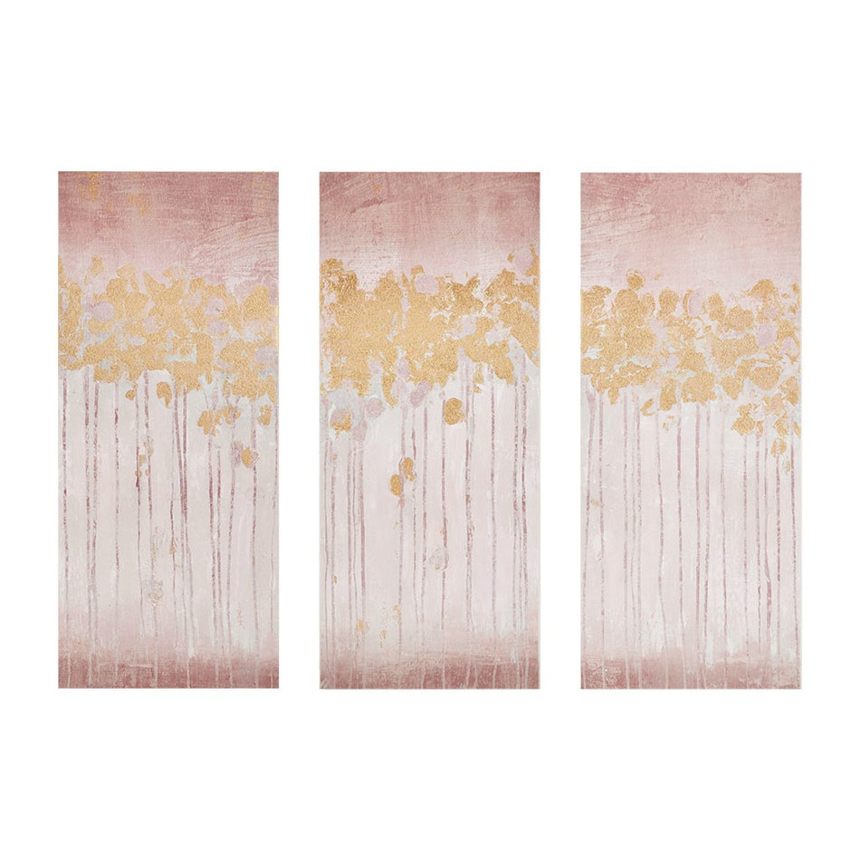 Dewy Forest Abstract Gel Coat Canvas with Metallic Foil Embellishment 3 Piece Set - Blush
