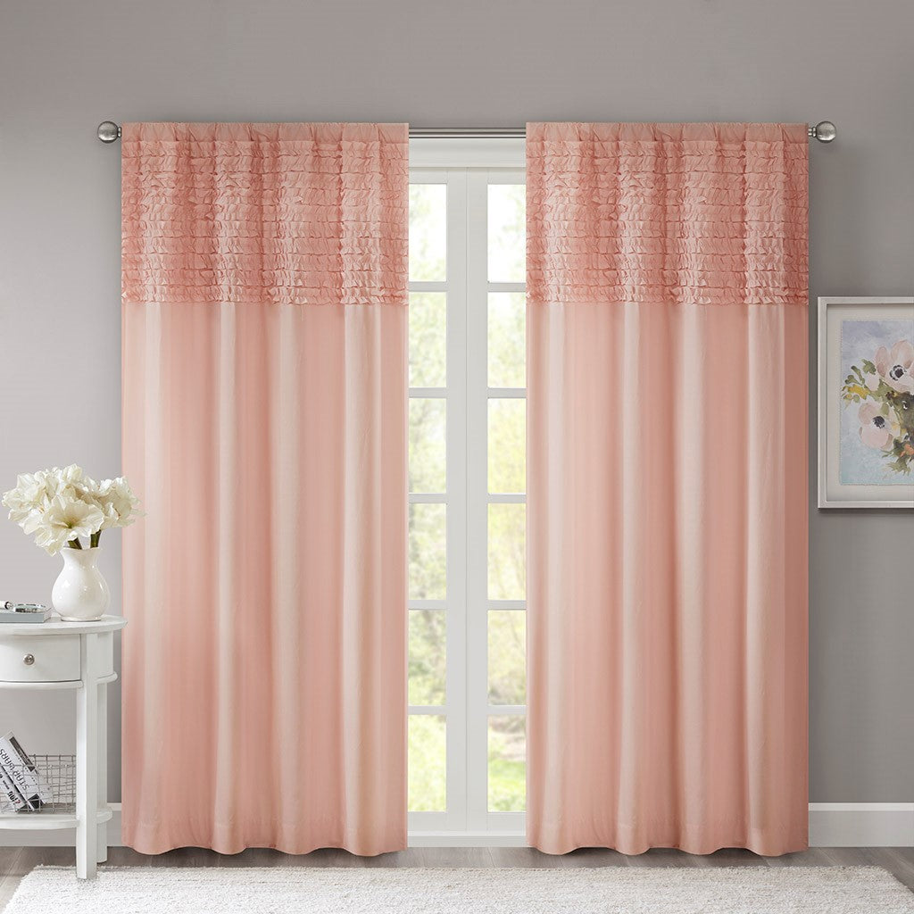 Madison Park Bessie Cotton Horizontal Ruffle Curtain - Pink - 50x84"