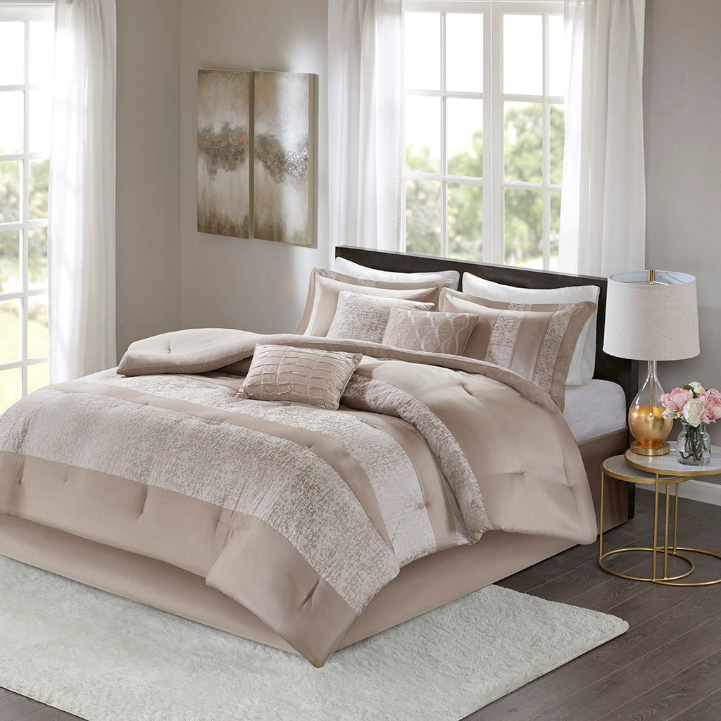 Madison Park Ava 7 Piece Chenille Jacquard Comforter Set - Taupe - Cal King Size