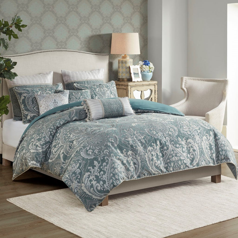 Adelphia 8 Piece Jacquard Comforter Set - Slate Blue - Queen Size