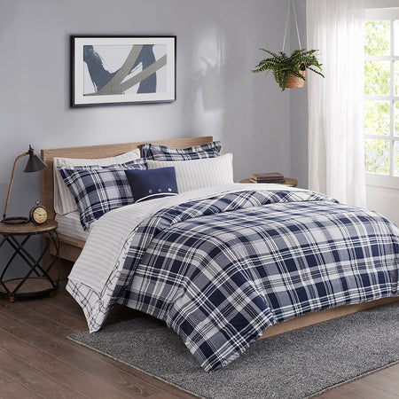 Madison Park Essentials Patrick 8 Piece Comforter Set with Bed Sheets - Navy - Full Size